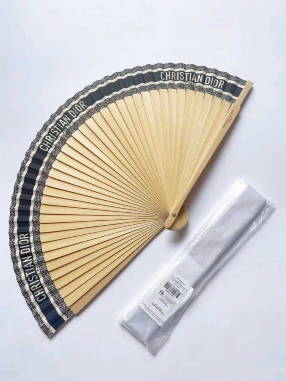 Dior Beige and Navy Logo Folding Hand Fan